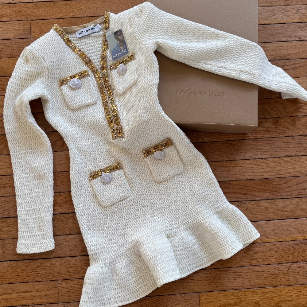Self Portrait Embellished Knitted Mini Dress